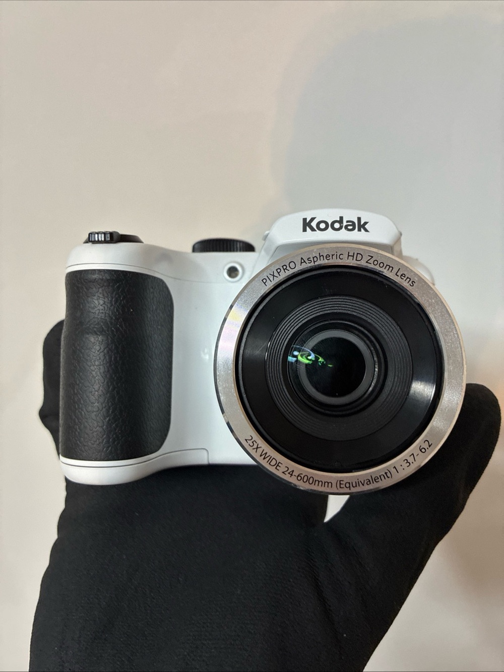 Kodak White PIXPRO Compact Camera with Black Grip and Silver Lens Ring